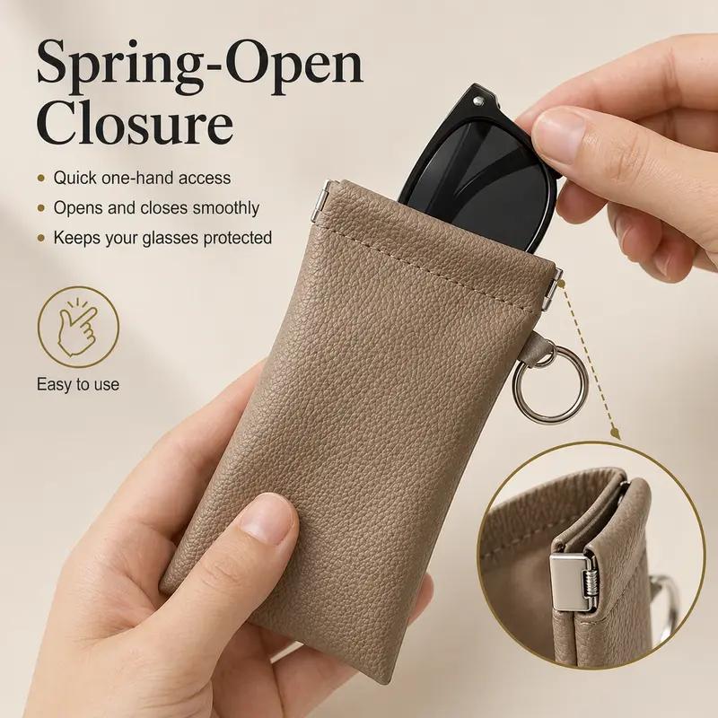 Soft PU Leather Sunglasses Pouch Elastic Opening Eyeglasses Bag