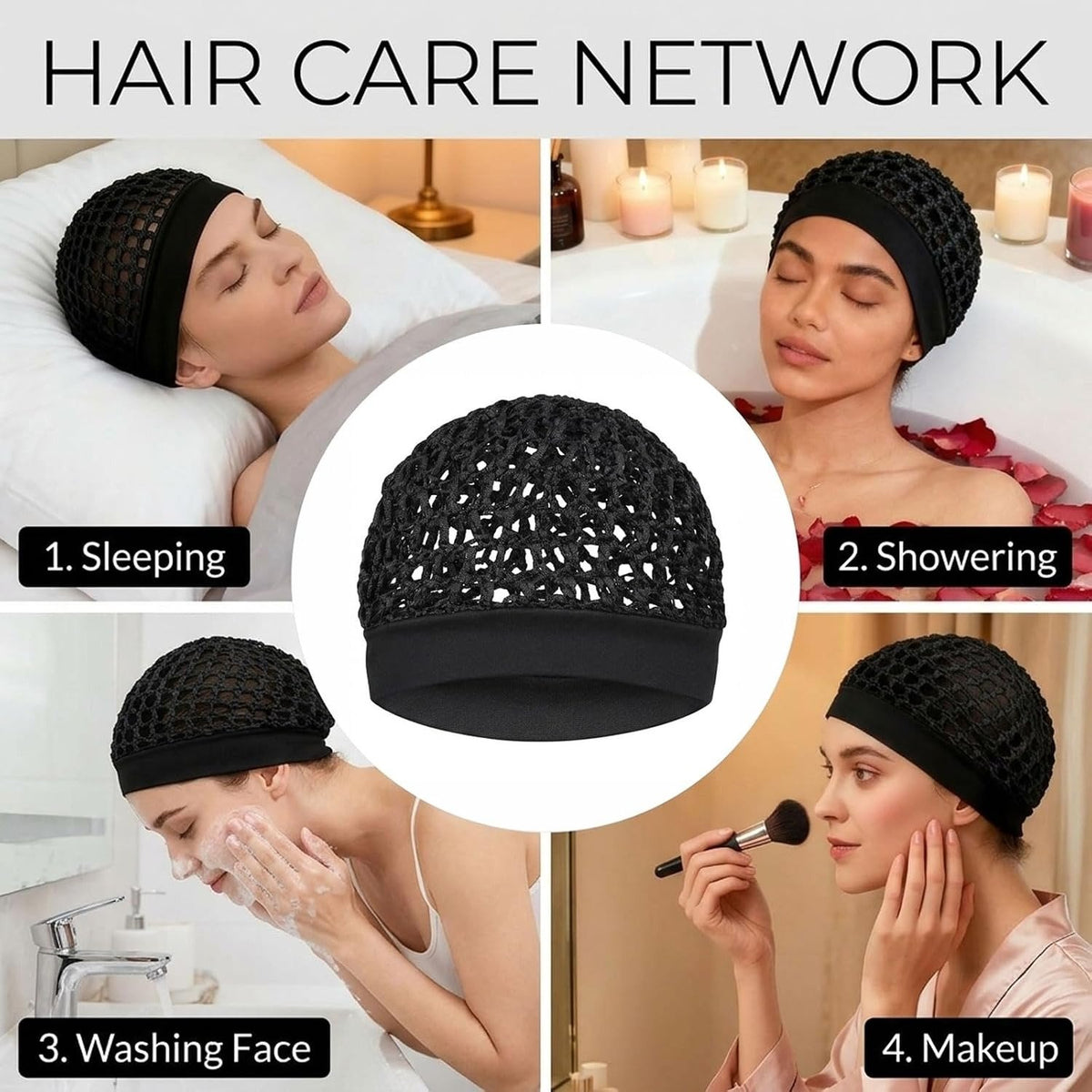 3-Pack Satin Bonnet Sleep Caps - Stretchy Wide Band Night Cap for Curly Hair