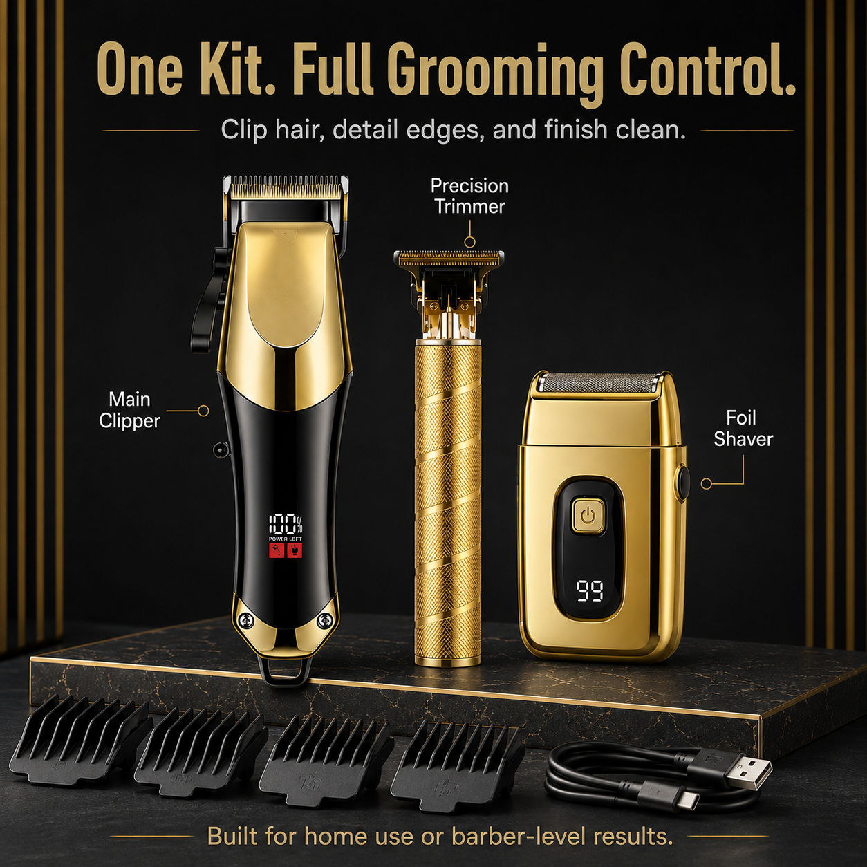 3-Piece Professional Hair Clipper & Trimmer Kit for Men