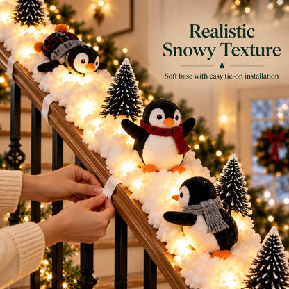 Playful Penguin Snowy Stair Railing Decor