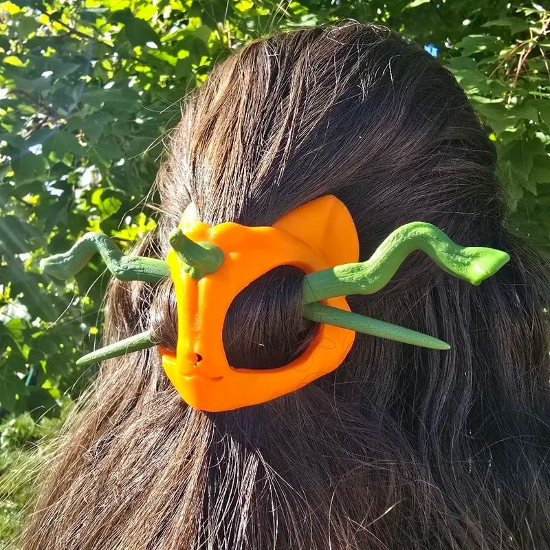 🎃3D Printed Pumpkin Kitty Hair Pin🐾✨