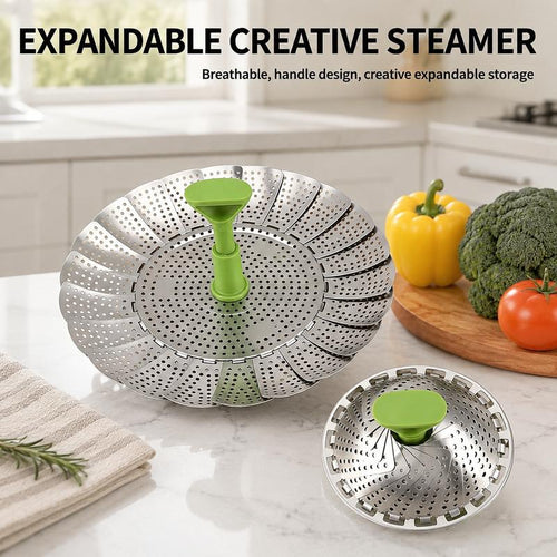🥦 Foldable Stainless Steel Steamer Basket – Fits Most Pots