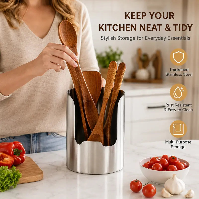 Thickened Stainless Steel Utensil Organizer, Rust Resistant Easy to Clean