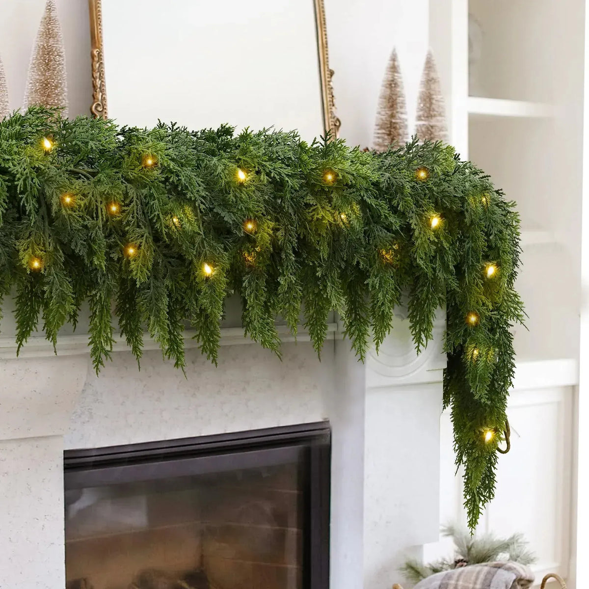 🎄 6FT Real Touch Cedar Garland 🌿 Gradient Green Artificial Cypress Pine Garland for Christmas Mantel, Table, Wall & Indoor Outdoor Décor ✨