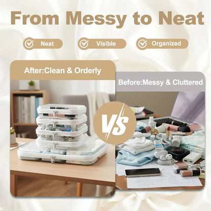 4 PCS Clear Organizer Storage Box Clear Hard Zipper Case PVC Plastic CLear Storage Containers