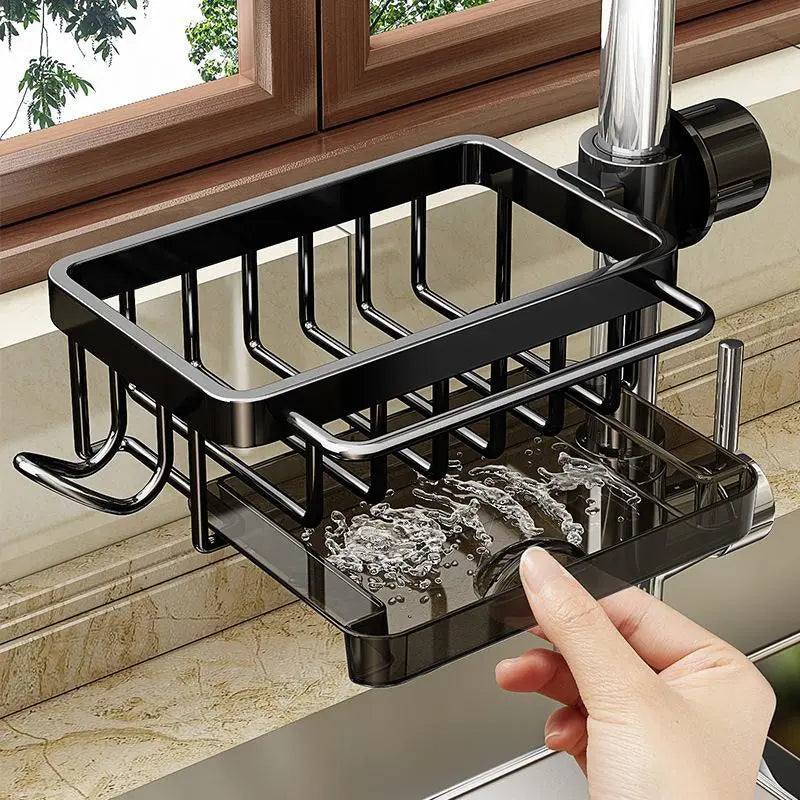 🚰 Stainless Steel Over-Faucet Sink Organizer – Space-Saving Sponge & Soap Holder with Drain Tray ✨