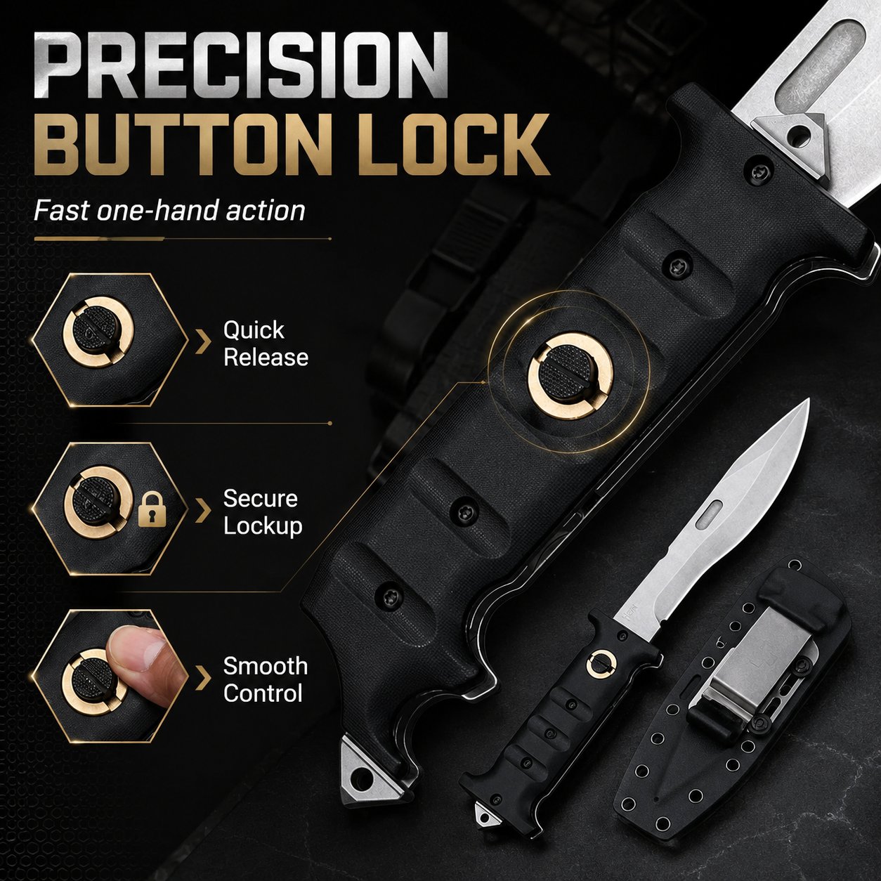 D2 Button Lock Folding Knife