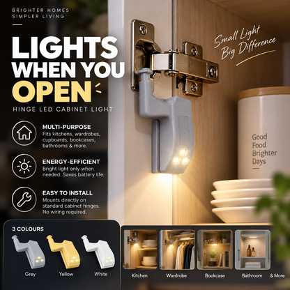 Multi-Function LED Hinge Light for Cabinets & Wardrobes – Physical Sensor, Auto On/Off