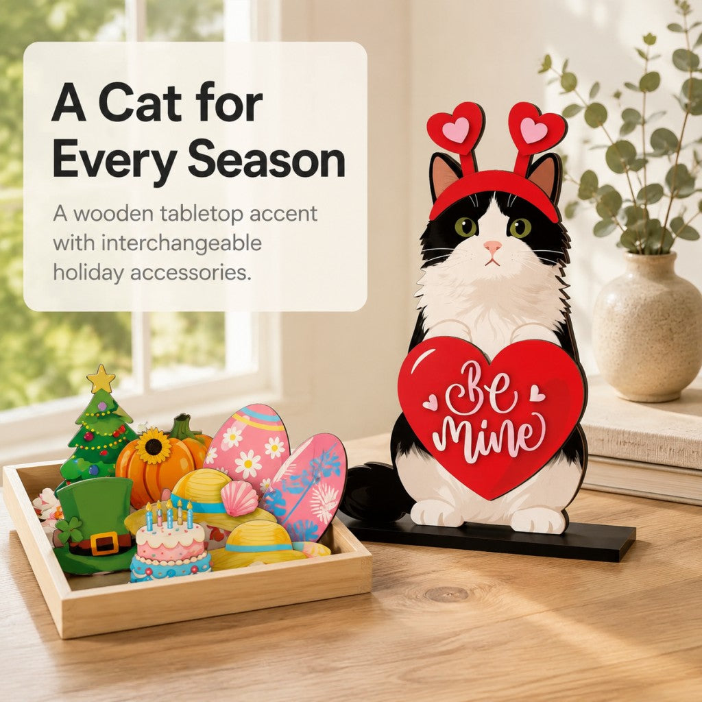 🐾 Interchangeable Seasonal Animal Wooden Decor Set