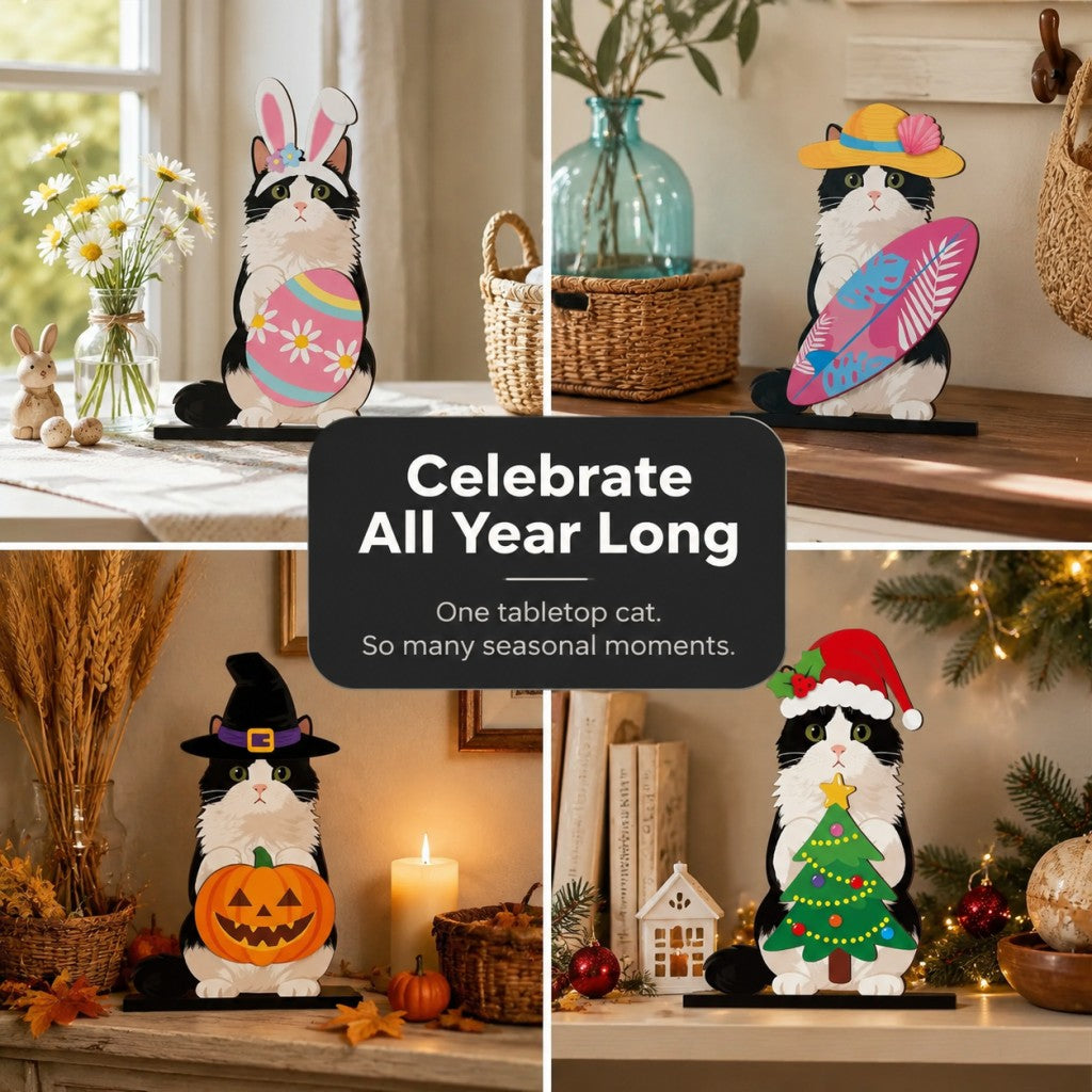 🐾 Interchangeable Seasonal Animal Wooden Decor Set