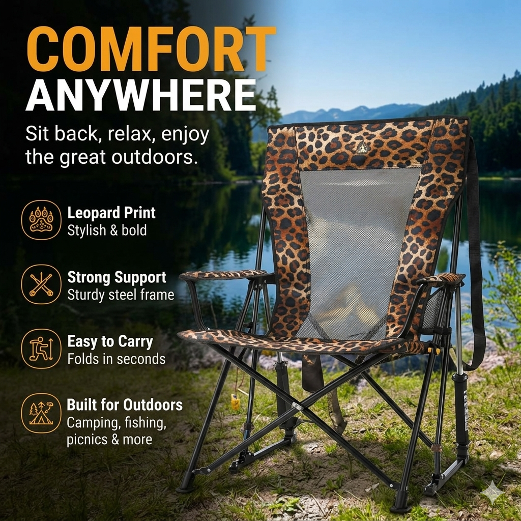 🐆 Roar & Relax: The Ultimate Leopard Print Outdoor Rocker 🏕️