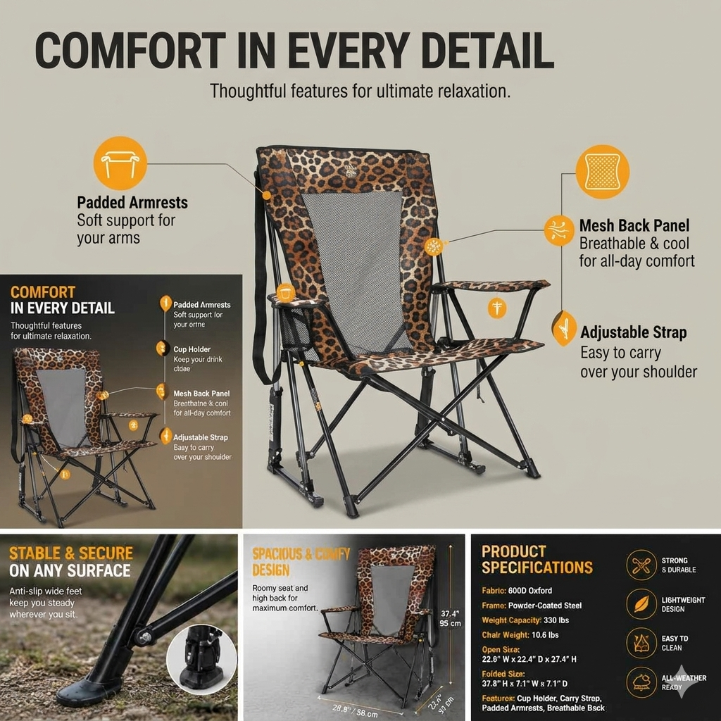 🐆 Roar & Relax: The Ultimate Leopard Print Outdoor Rocker 🏕️