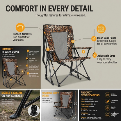 🐆 Roar & Relax: The Ultimate Leopard Print Outdoor Rocker 🏕️