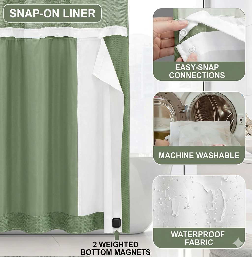 🎁2026 New Arrivals 50% OFF💥Waffle Pattern Shower Curtain