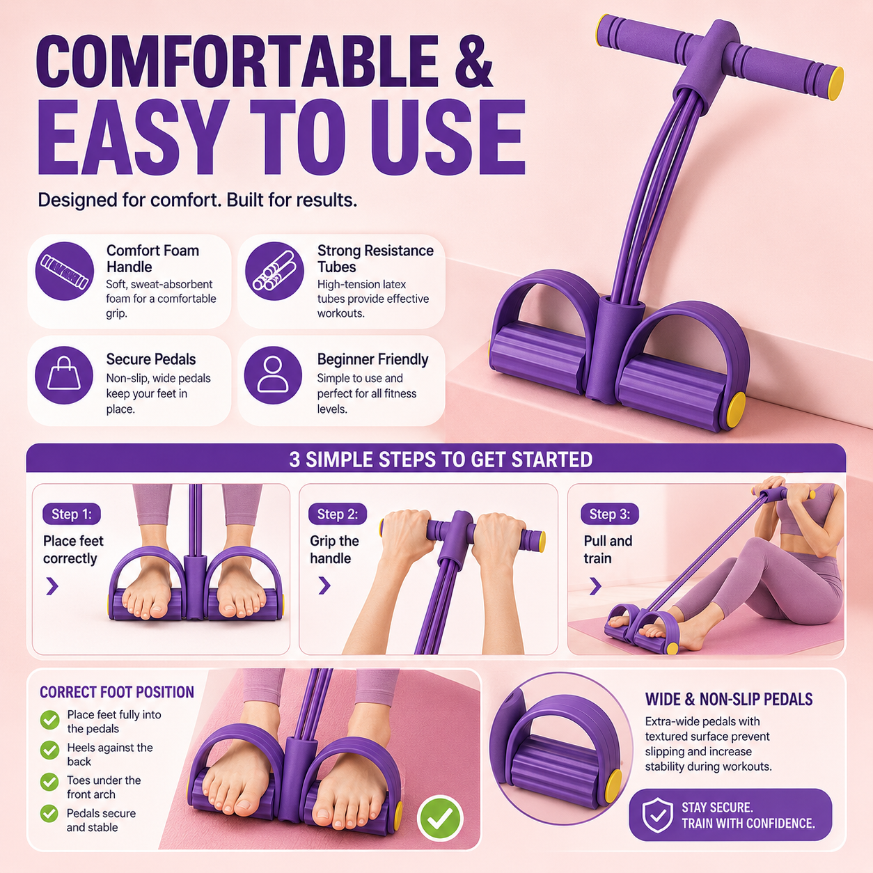 ✨ Tone & Sculpt Your Body at Home – Portable Resistance Pedal Trainer for Legs, Core & Arms