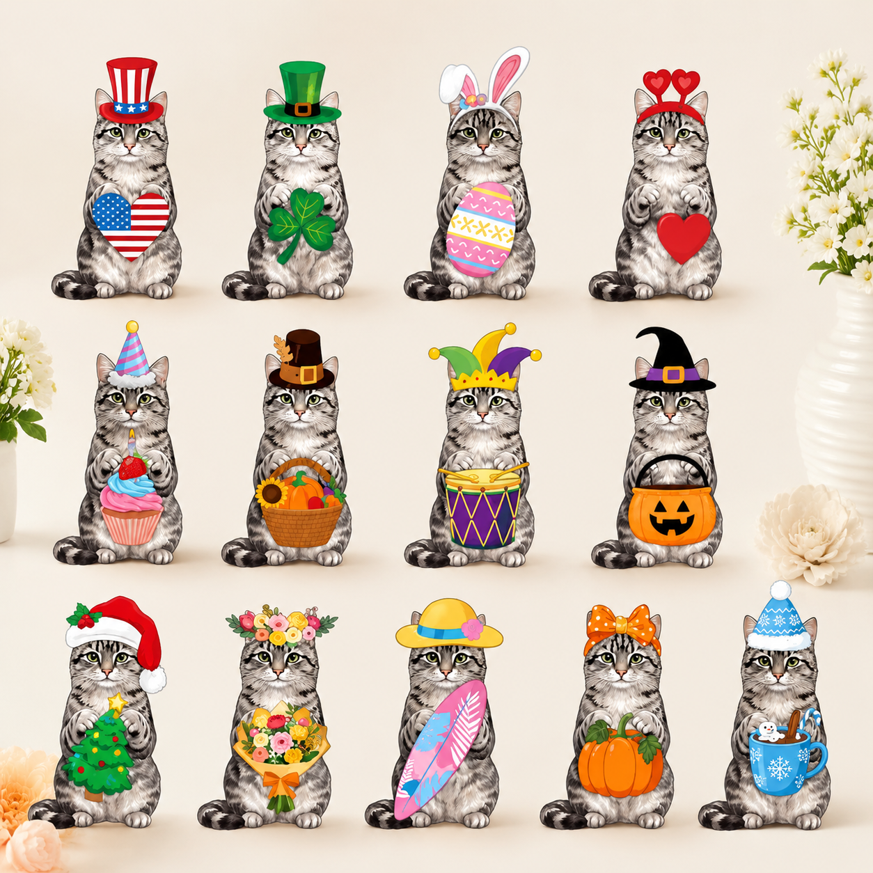 🐾 Interchangeable Seasonal Animal Wooden Decor Set