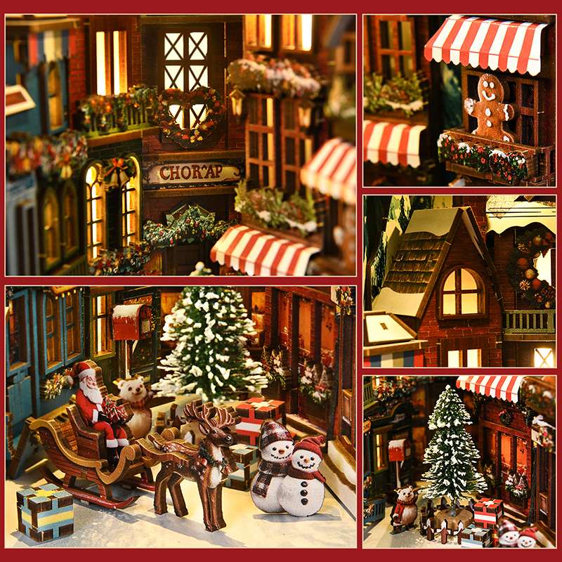Cozy Christmas Village miniature furnishings and decorative details