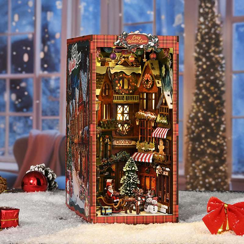 Cozy Christmas Village DIY book nook design and display details