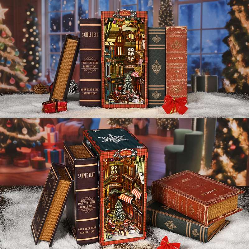 Cozy Christmas Village DIY book nook shown from another angle