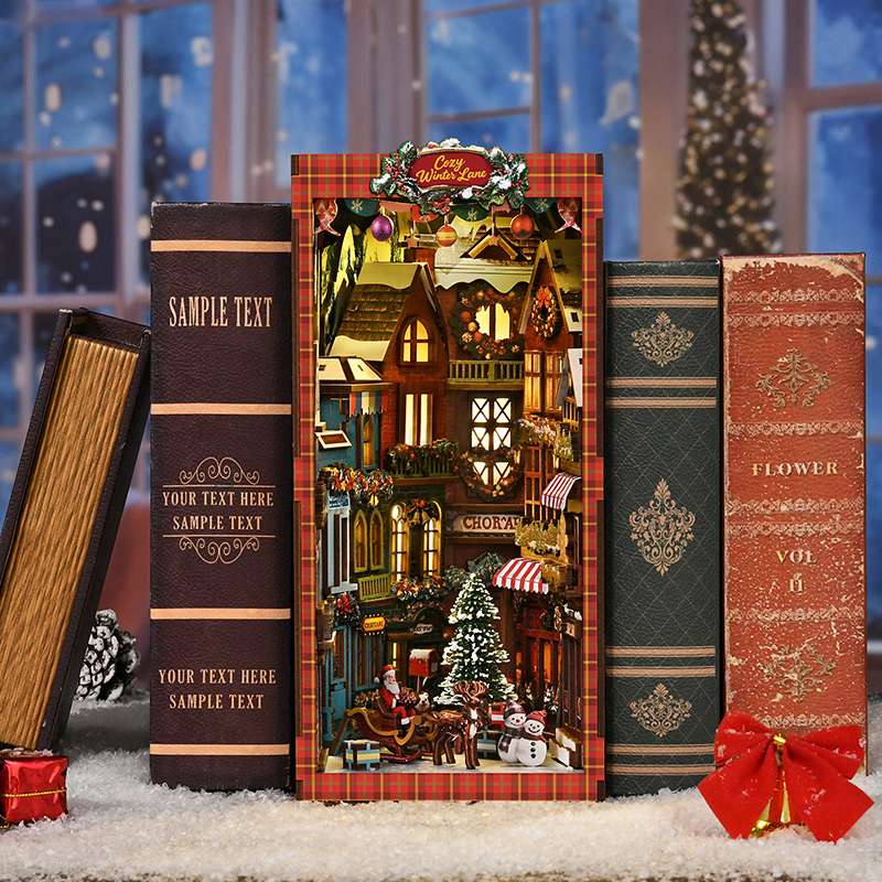 Cozy Christmas Village illuminated interior and architectural details