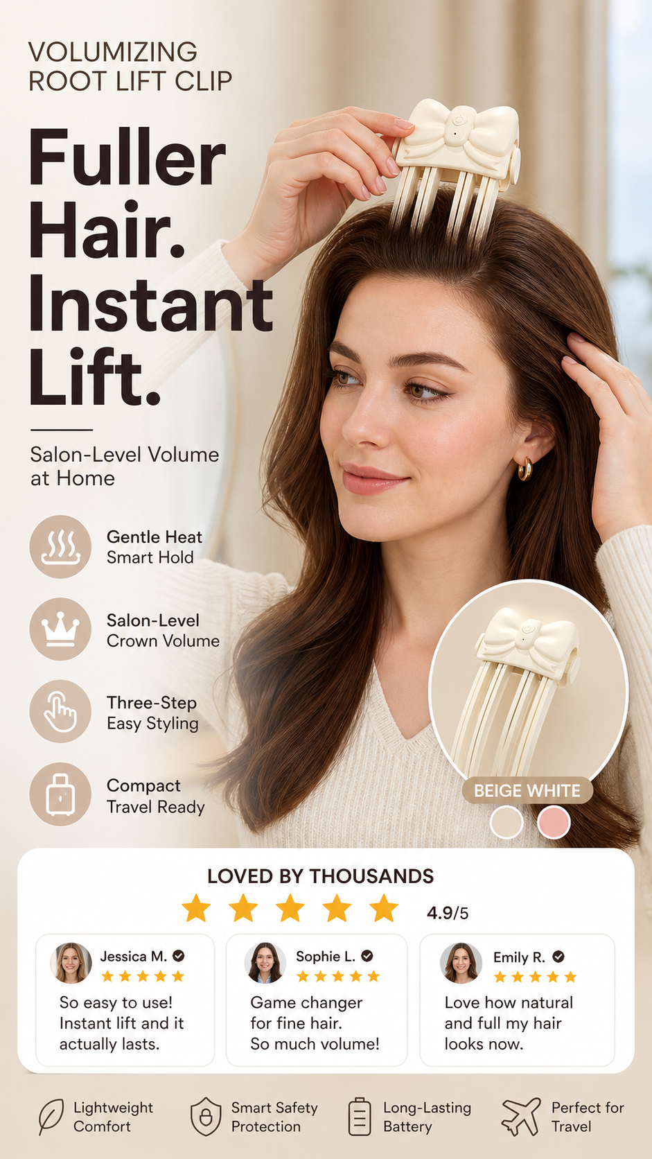 📢📢50% OFF !! ⏰Wireless Heated Volumizing Root Lift Clip - Salon Crown Volume Styling Tool for Fine Flat Hair