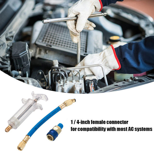 🔧 LIMITED-TIME 50% OFF! 💥 Precision AC Oil Dye Injector – Brass Construction, High Pressure Hose, Clear Barrel ✨