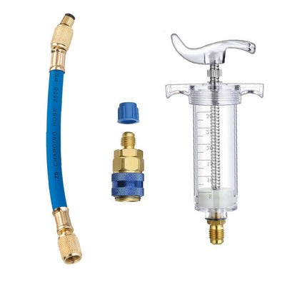🔧 LIMITED-TIME 50% OFF! 💥 Precision AC Oil Dye Injector – Brass Construction, High Pressure Hose, Clear Barrel ✨
