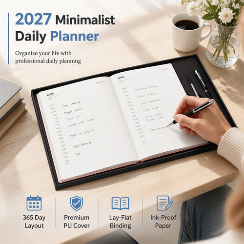 📅 2027 A5 Daily Planner with PU Leather Cover and 320 Pages ✨